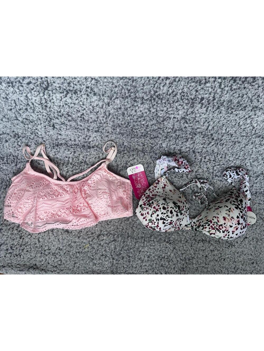 Hula Honey Bikini Swim Top Lot 2 NWT Womens Large Pink Floral Push Up